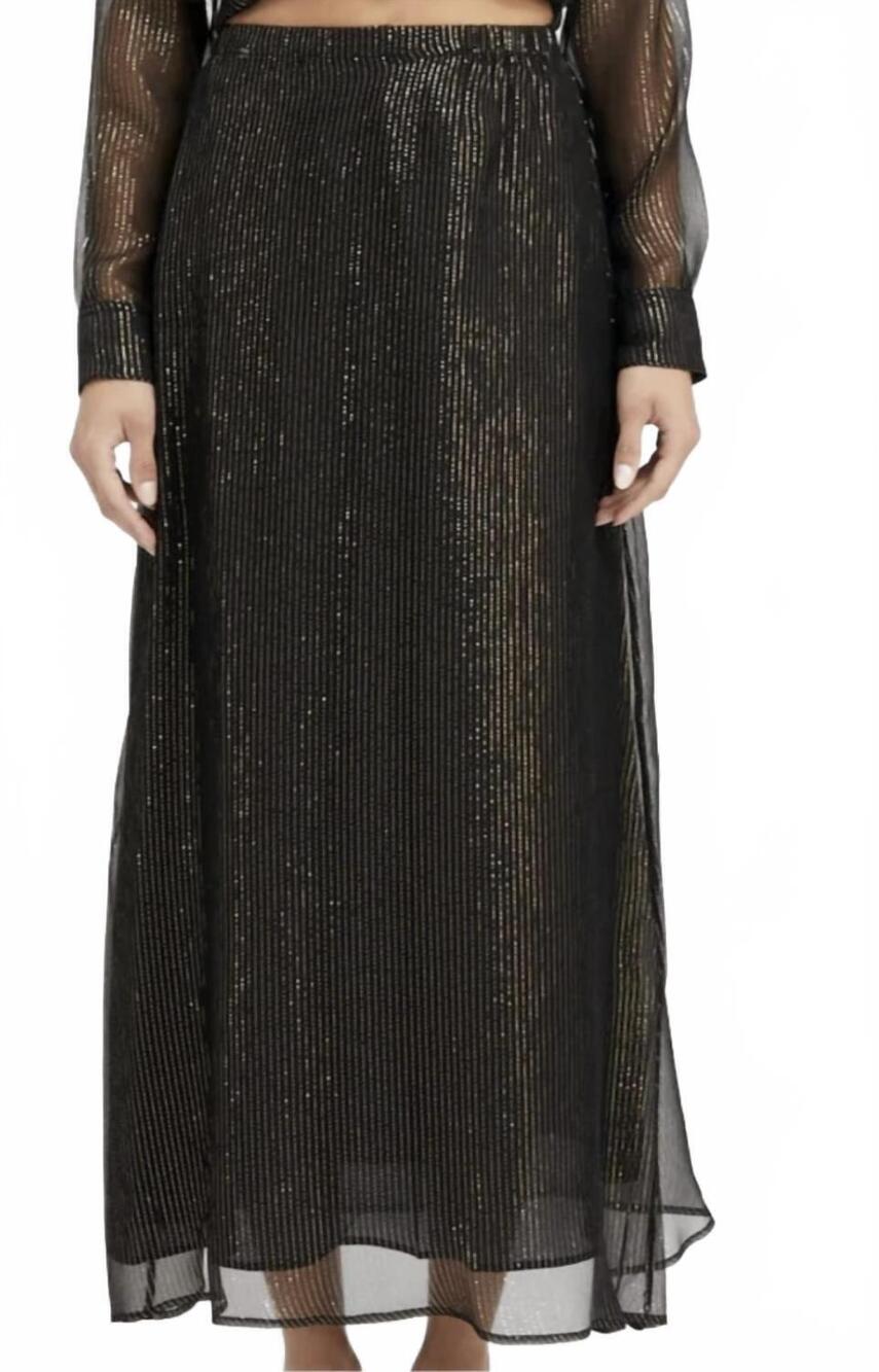 NEW SPRWMN bias maxi skirt in black/gold metallic stripe